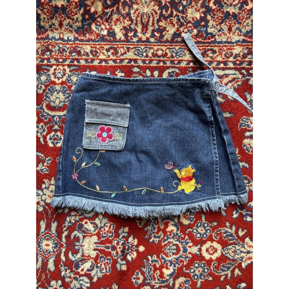 Disney Vintage Y2K Wrap Denim Skort Skirt Pooh With Flowers Girls Size 7